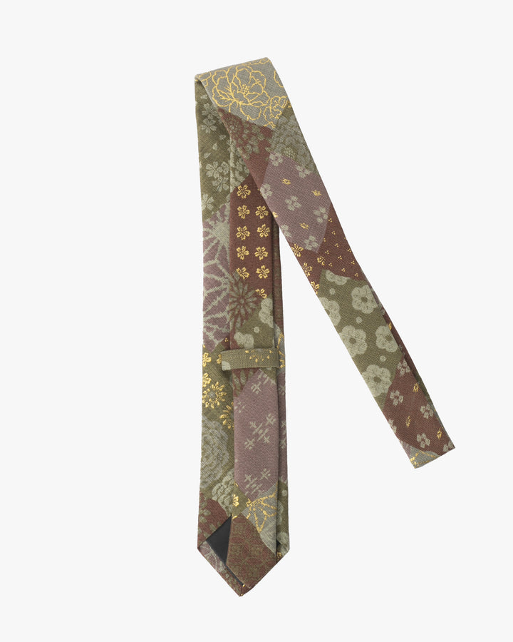 Kiriko Original Tie, Patchwork Style, Azuki and Gold