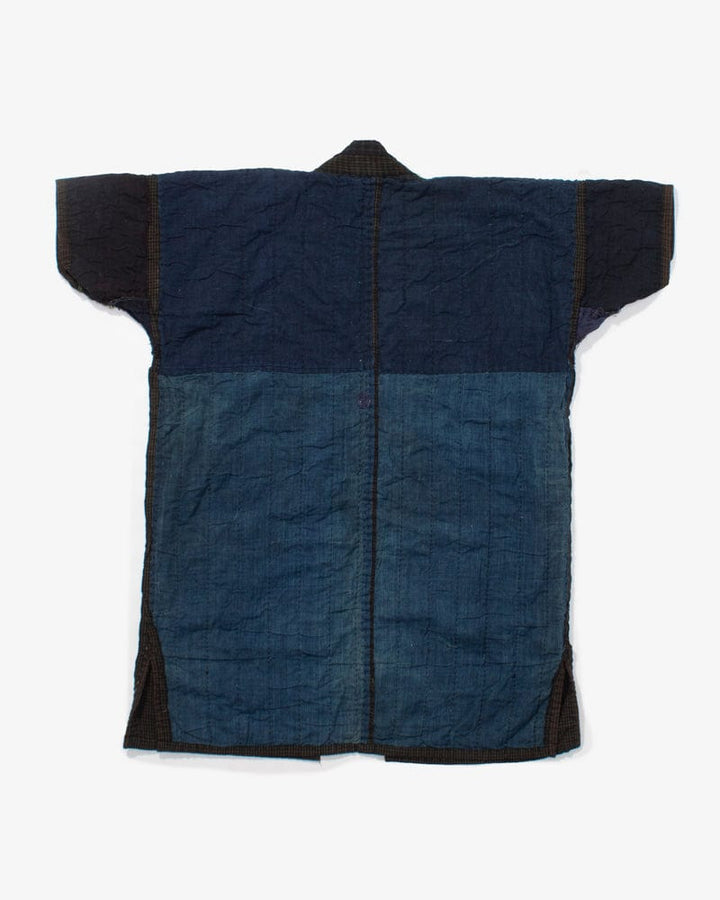 Vintage Noragi Jacket, Reversible Shades of Indigo and Grid with Sashiko