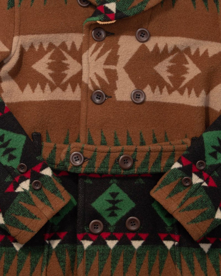 Japanese Repro Blanket Coat w/ Belt, Jelado Brand, Wool, Brown and Green - 38