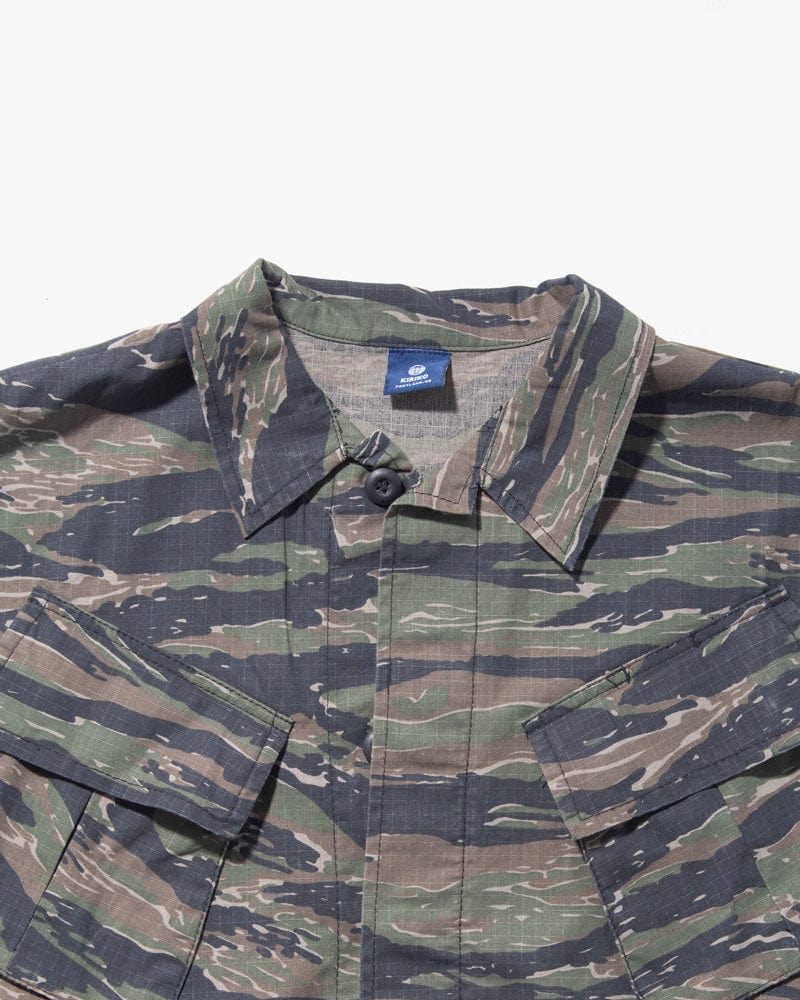 Kiriko Custom, Printed Military Jacket, Ainu, Rip Stop Tiger Camo, Green