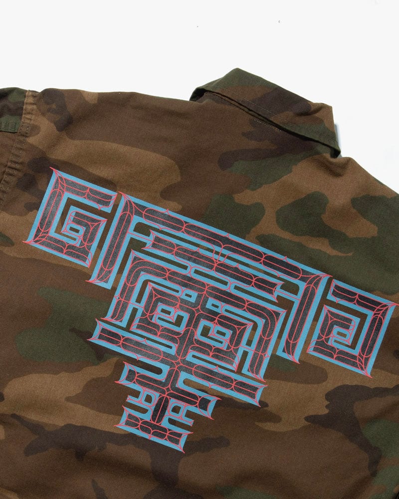 Kiriko Custom, Printed Military Jacket, Ainu, Camo, Orange Citrine