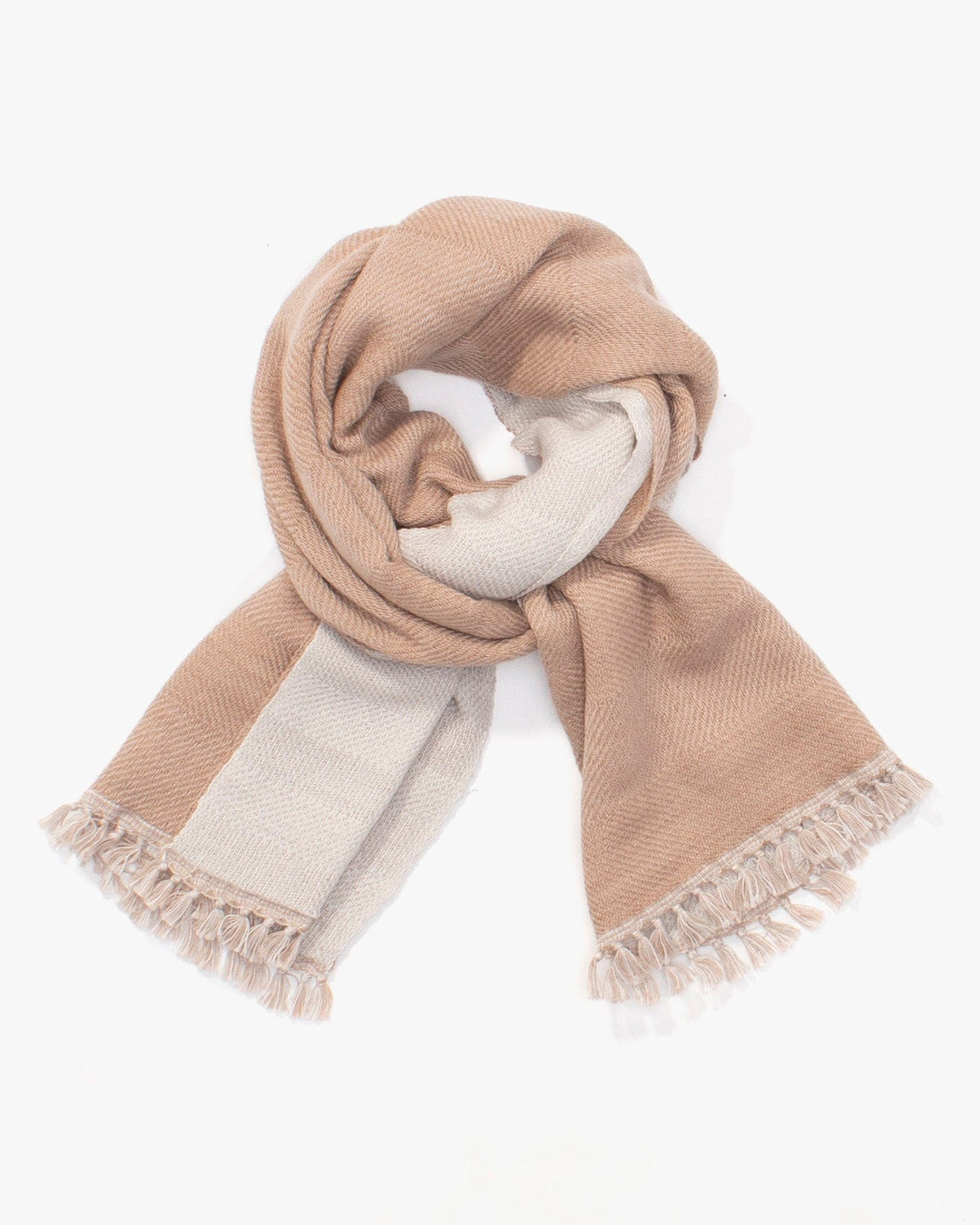Kobo Oriza Shawl, Multifunctional, Wool, Light Brown and Cream