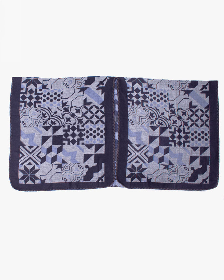 Wa-Modern Poncho, Multi Pattern, Dark Navy, Gray and Sky Blue