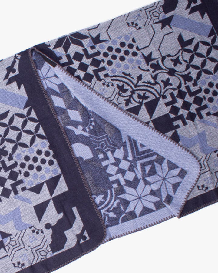 Wa-Modern Poncho, Multi Pattern, Dark Navy, Gray and Sky Blue
