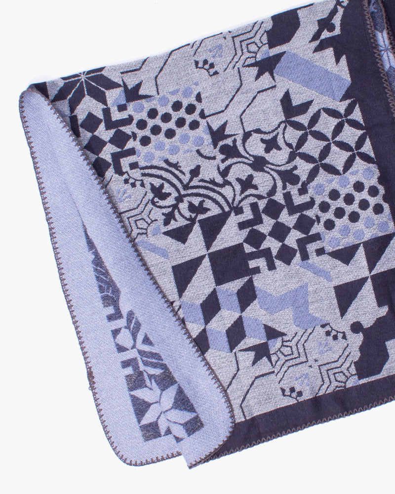 Wa-Modern Poncho, Multi Pattern, Dark Navy, Gray and Sky Blue