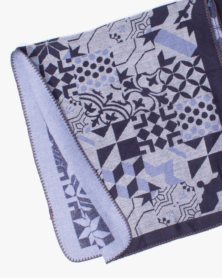 Wa-Modern Poncho, Multi Pattern, Dark Navy, Gray and Sky Blue