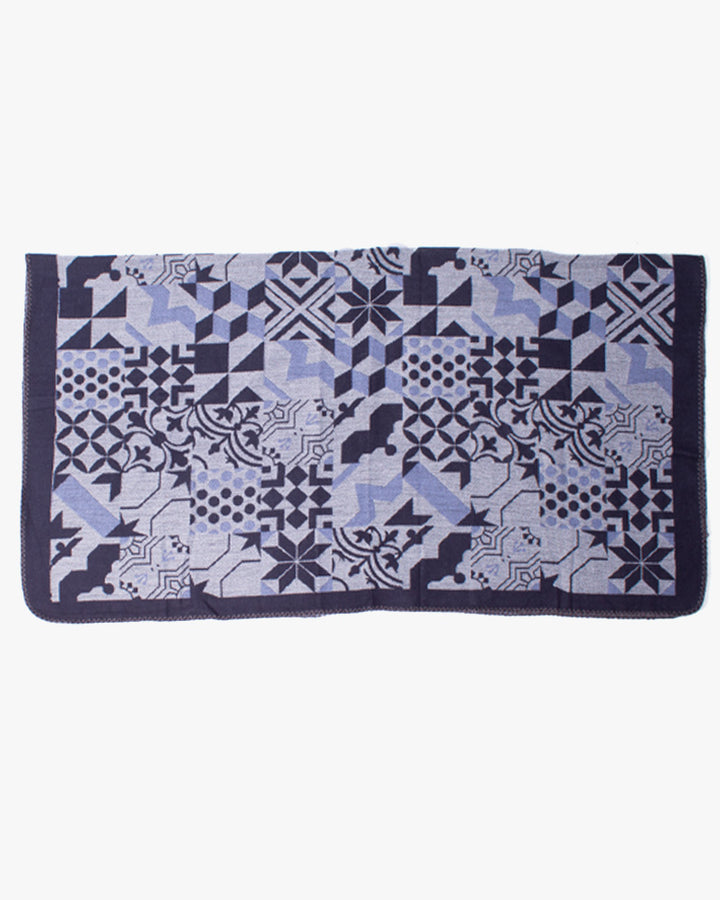 Wa-Modern Poncho, Multi Pattern, Dark Navy, Gray and Sky Blue