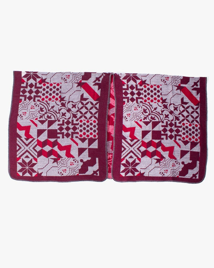 Wa-Modern Poncho, Multi Pattern, Maroon Red and Light Gray