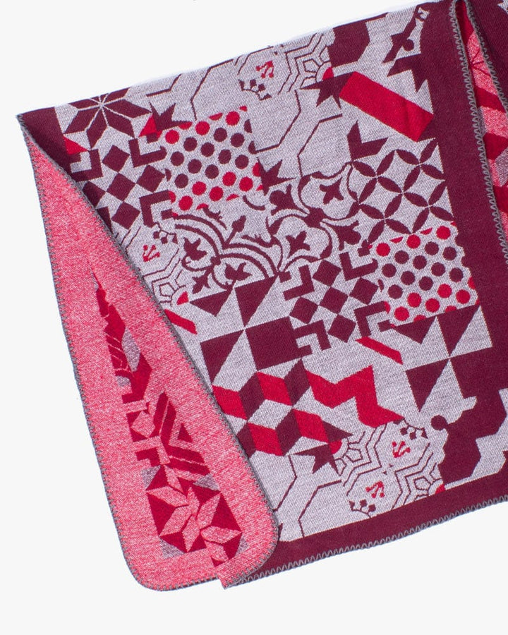 Wa-Modern Poncho, Multi Pattern, Maroon Red and Light Gray