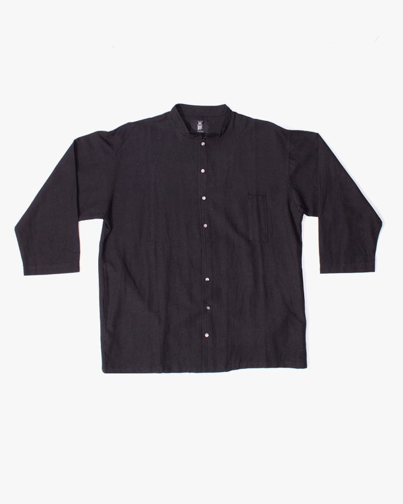 Wa-Modern Shirt, Long Sleeve Button-Up, Mandarin Collar, Black 