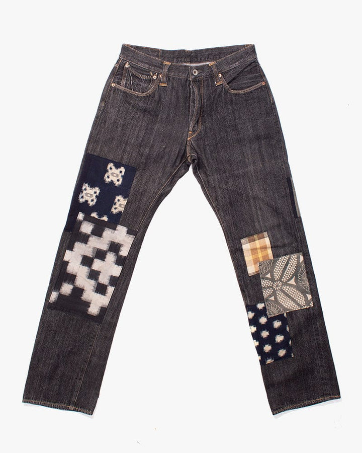 Kiriko Custom Denim Jeans, Patched Vintage Boro, Stevenson Overall Co. Brand - 31" x 34"