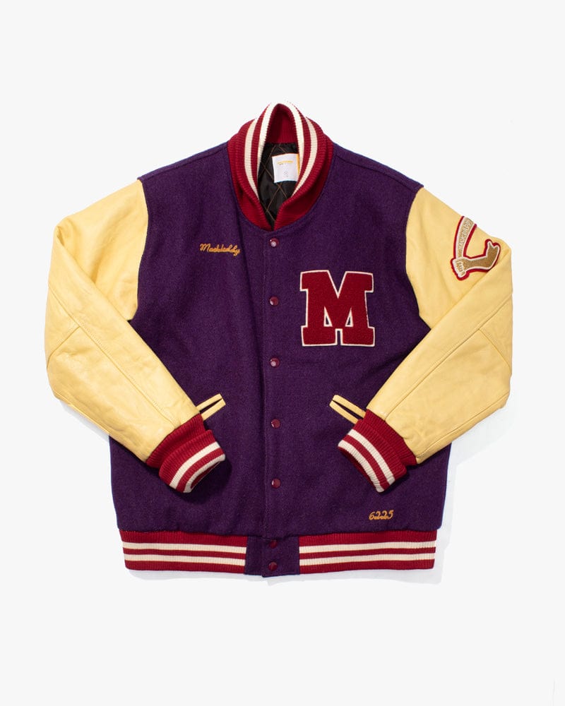 Japanese Repro Varsity Jacket, Mack Daddy, Purple and Cream - L