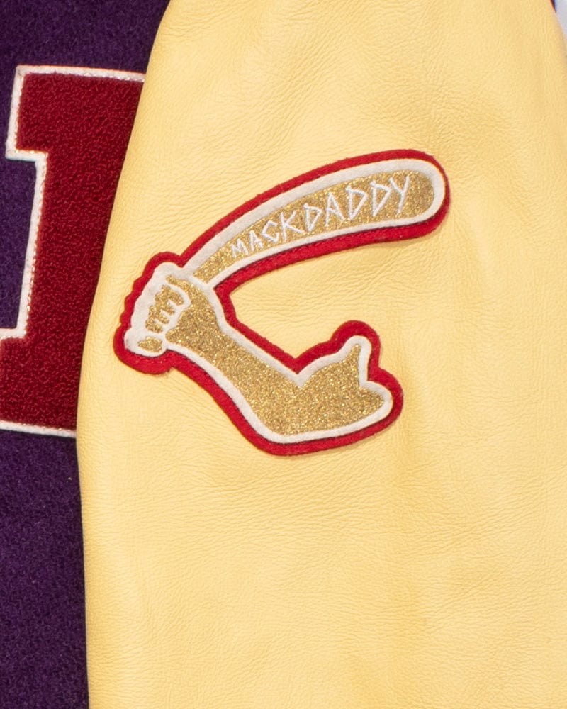 Japanese Repro Varsity Jacket, Mack Daddy, Purple and Cream - L