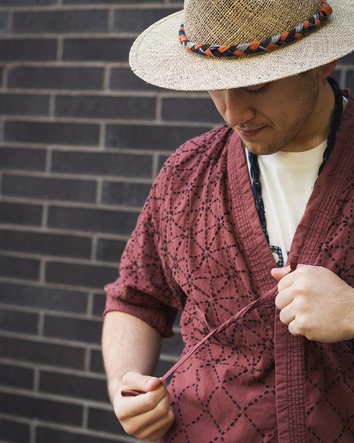 Kiriko Custom Dyed Modern Musashi Zashi Dougi Jacket, Azuki-Iro
