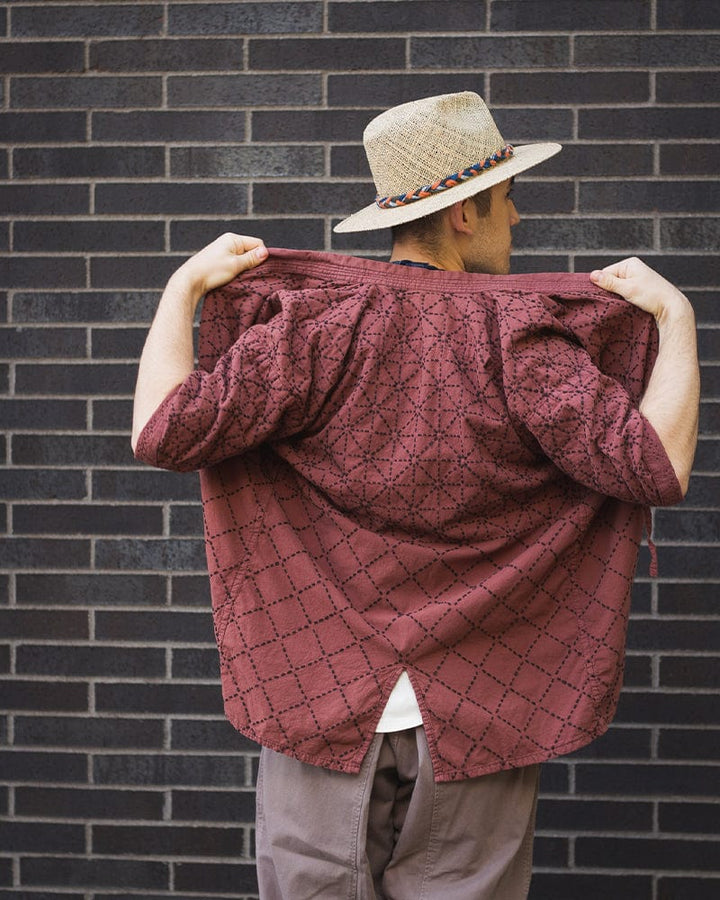 Kiriko Custom Dyed Modern Musashi Zashi Dougi Jacket, Azuki-Iro