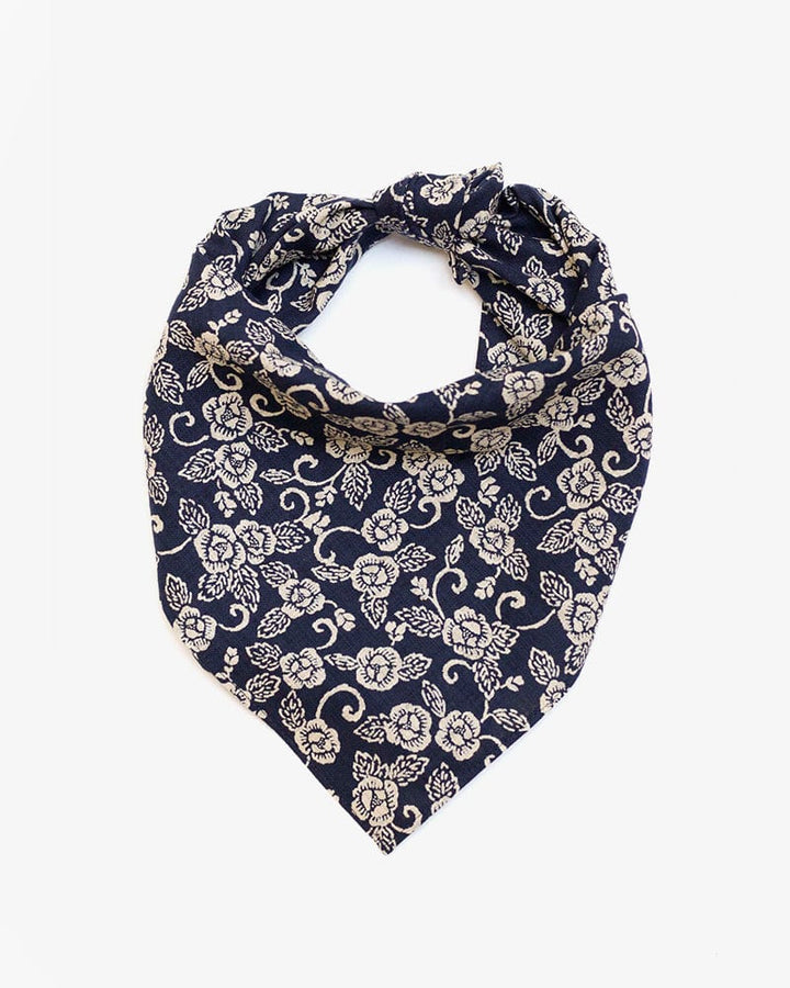 Kiriko Original Bandana, Classic, Dark Indigo and Cream Kiku Karakusa