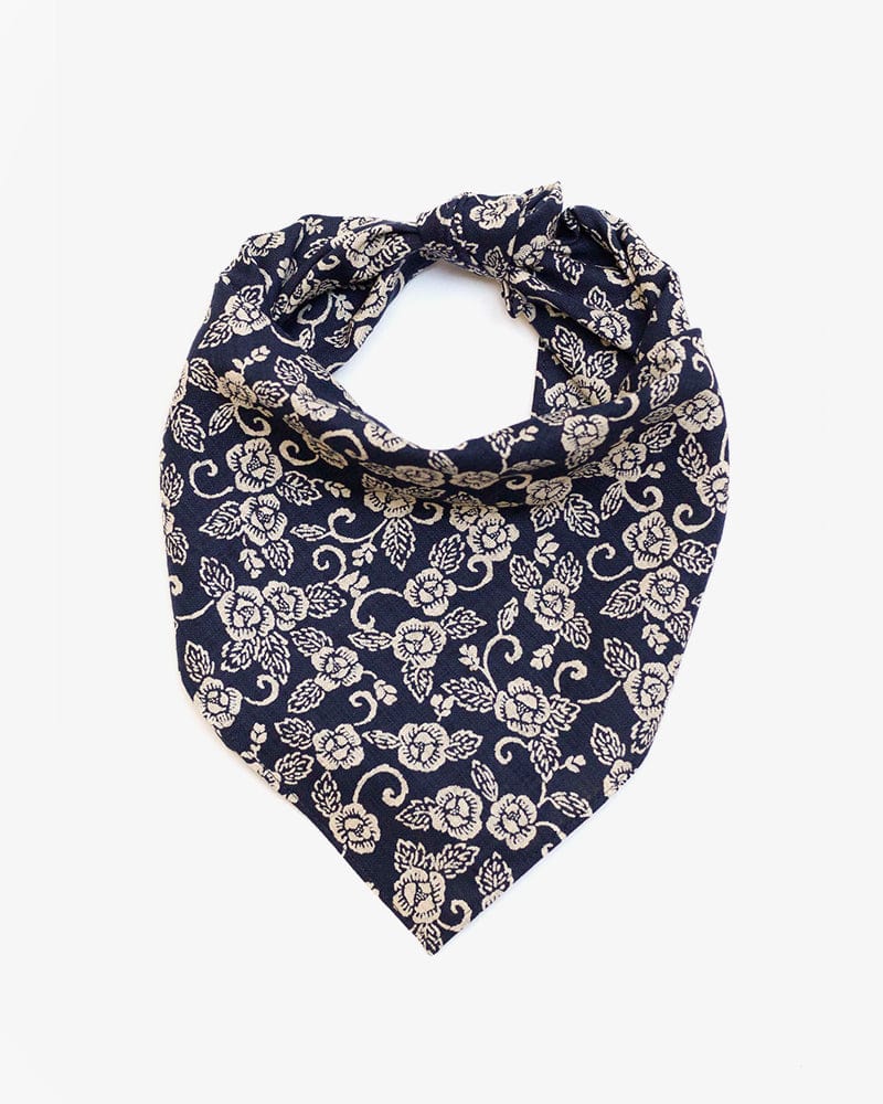 Kiriko Original Bandana, Classic, Dark Indigo and Cream Kiku Karakusa