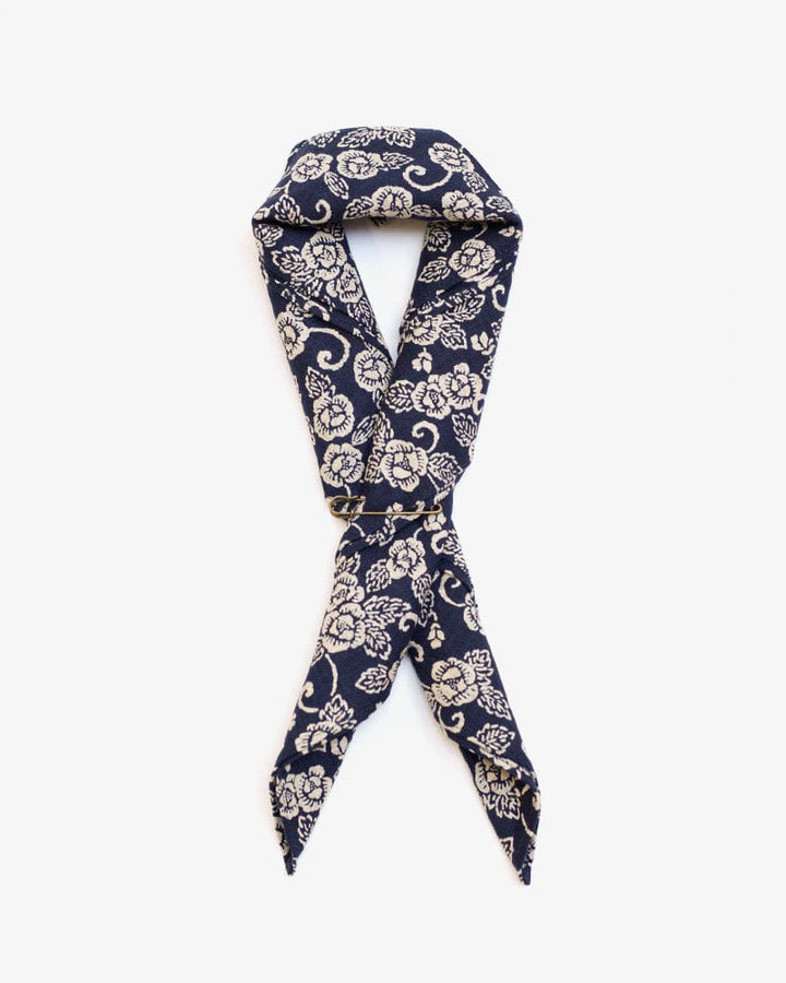 Kiriko Original Bandana, Classic, Dark Indigo and Cream Kiku Karakusa
