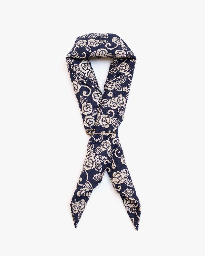 Kiriko Original Bandana, Classic, Dark Indigo and Cream Kiku Karakusa
