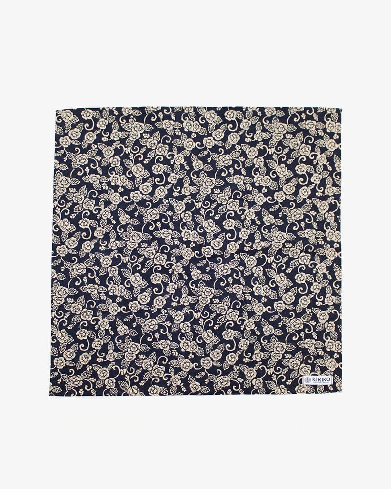 Kiriko Original Bandana, Classic, Dark Indigo and Cream Kiku Karakusa