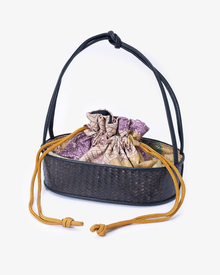 Vintage Bag, Kinchaku, Basket, Multi Pattern, Small