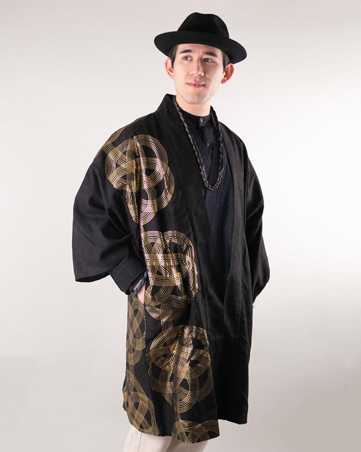 Wa-Modern Haori Robe, Mizuhiki, Black and Gold