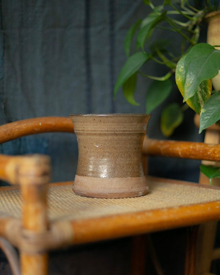 Vintage Pottery, Vase, Concave Brown and Beige Ceramic