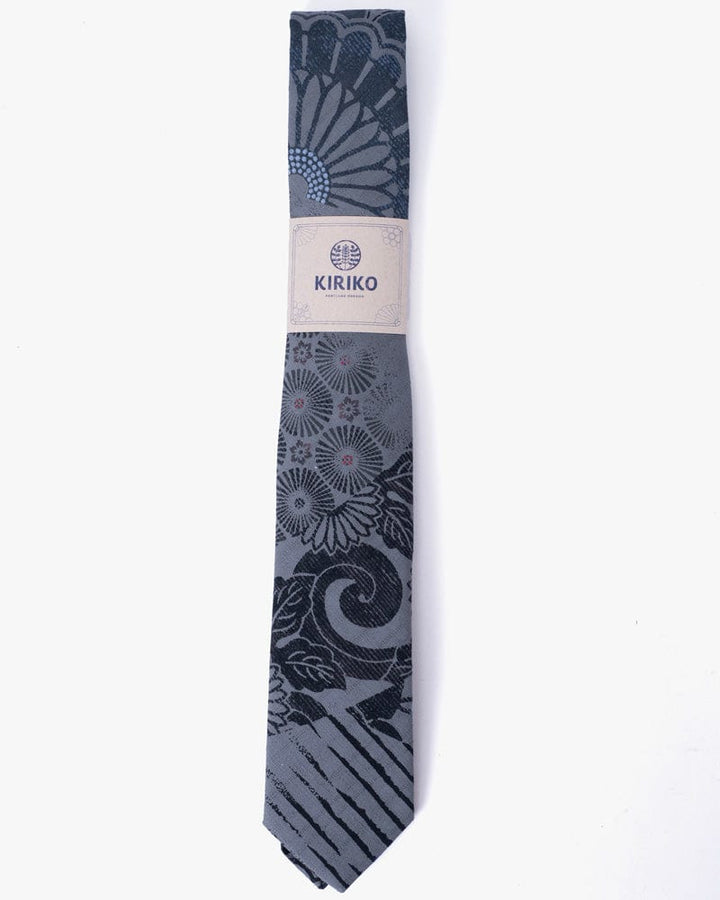 Kiriko Original Tie, Grey Multi Kiku