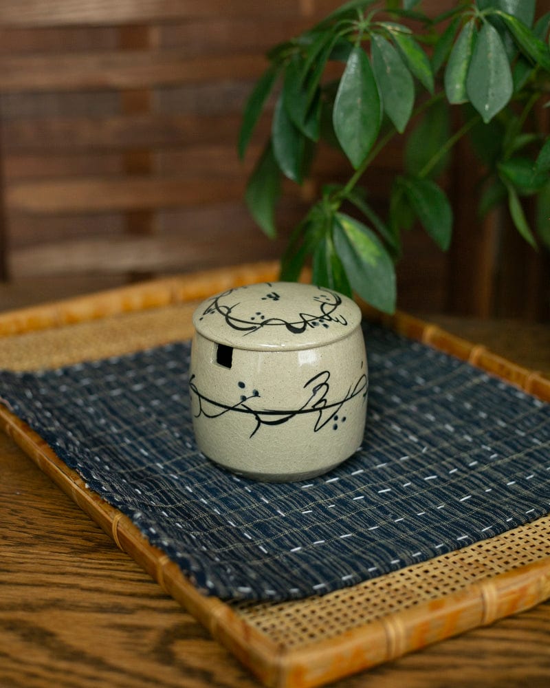 Mashiko-Yaki Spice Container, Cream with Black Accents