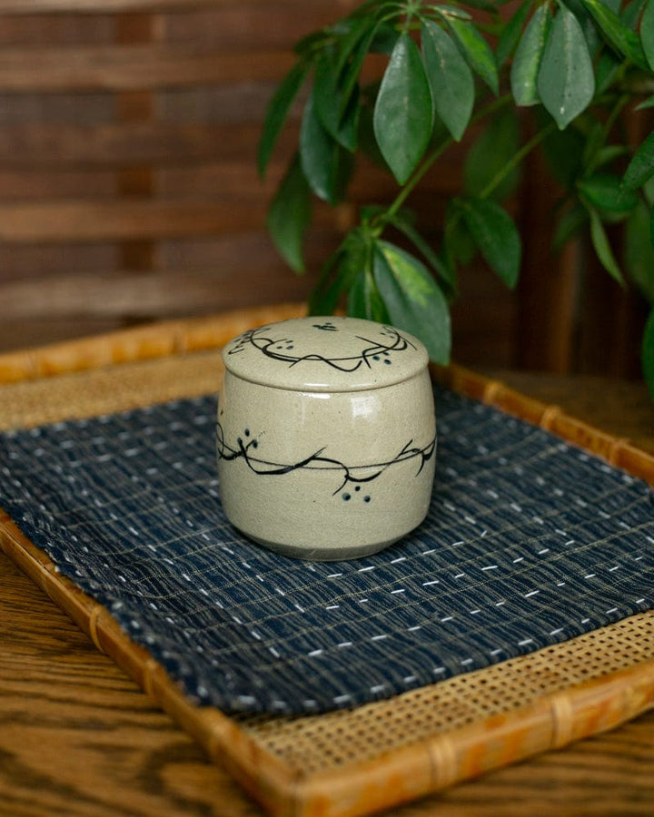 Mashiko-Yaki Spice Container, Cream with Black Accents