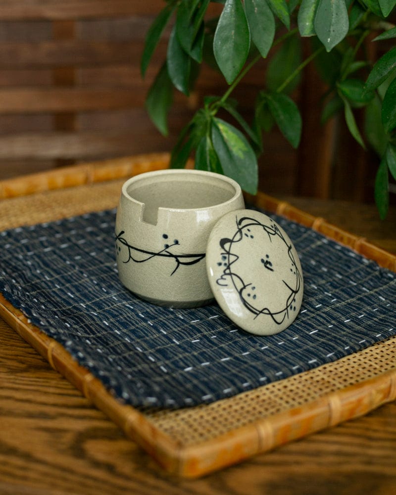 Mashiko-Yaki Spice Container, Cream with Black Accents