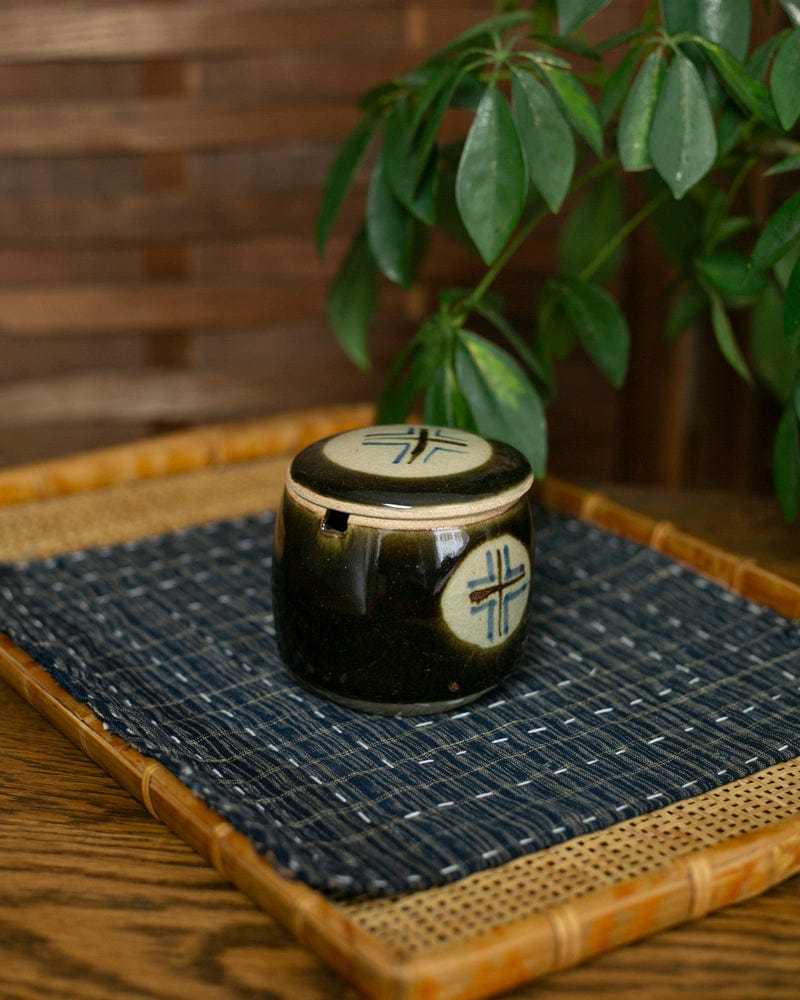 Mashiko-Yaki Spice Container, Brown and Blue