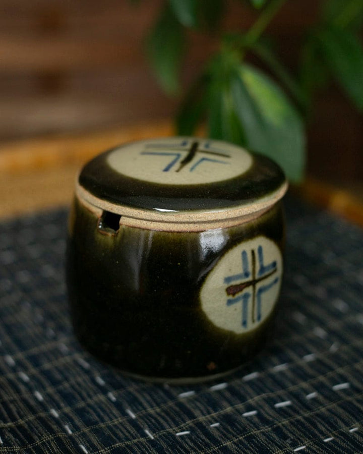 Mashiko-Yaki Spice Container, Brown and Blue
