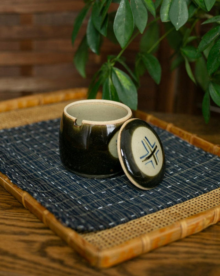 Mashiko-Yaki Spice Container, Brown and Blue