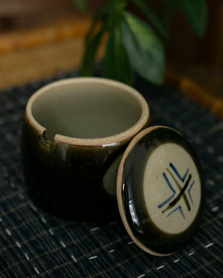 Mashiko-Yaki Spice Container, Brown and Blue