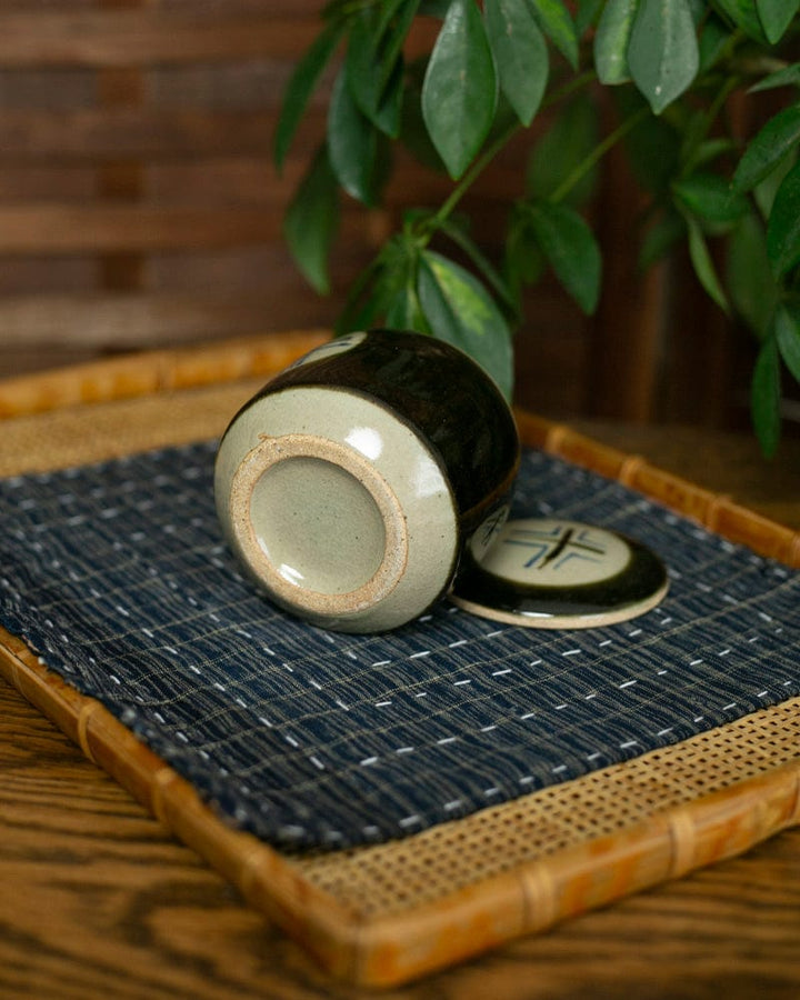 Mashiko-Yaki Spice Container, Brown and Blue