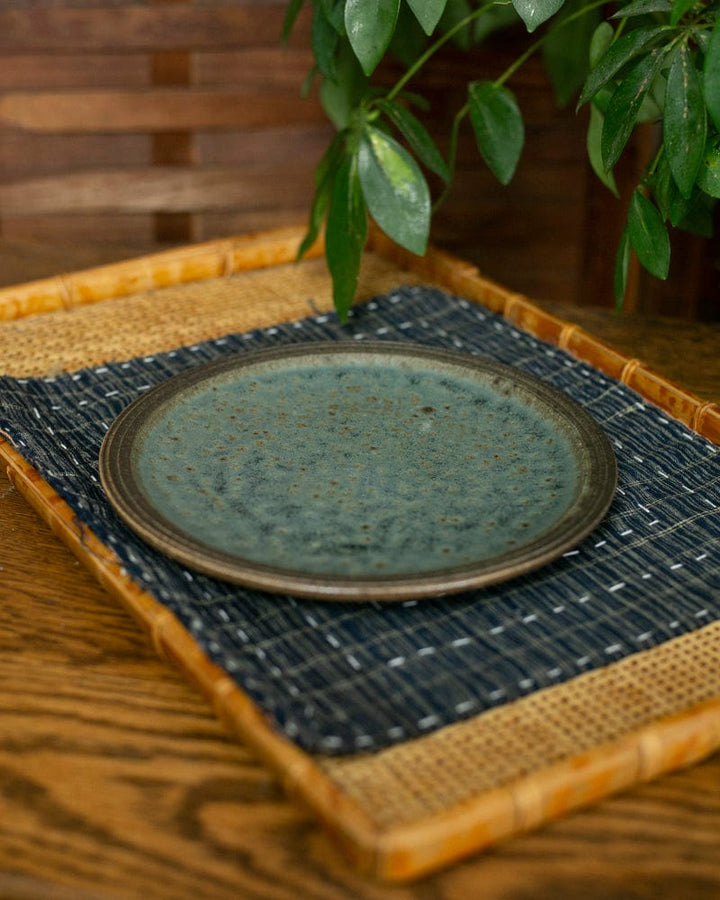 Mashiko-Yaki Dinner Plate, Blue and Bronze