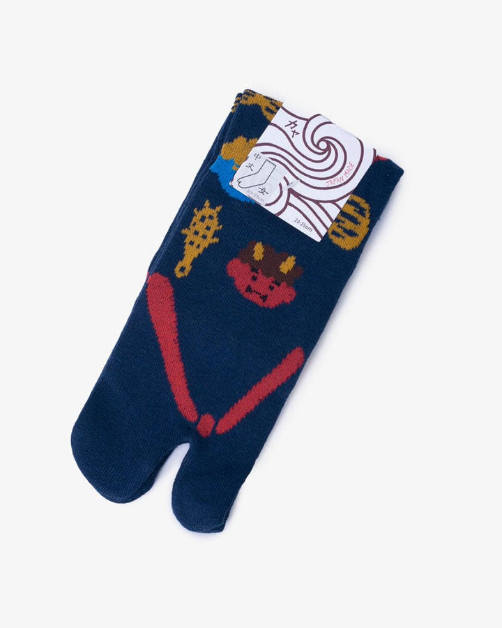Wa-Modern, Tabi Socks, Crew, Oni, Navy and Red (S/M)