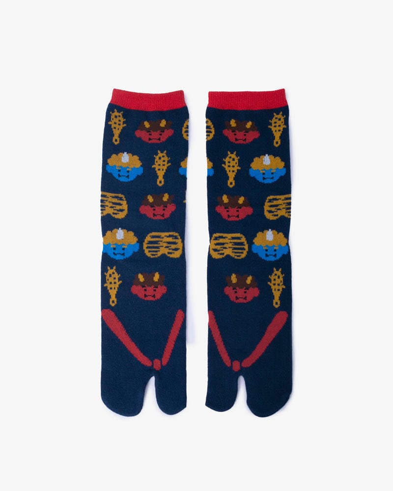 Wa-Modern, Tabi Socks, Crew, Oni, Navy and Red (S/M)