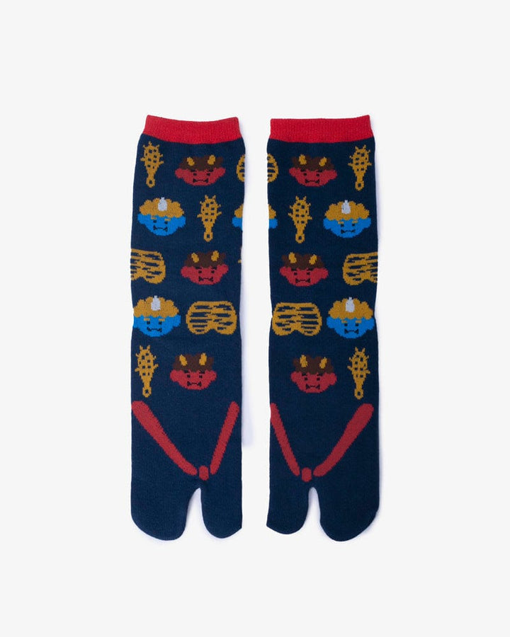 Wa-Modern, Tabi Socks, Crew, Oni, Navy and Red (S/M)