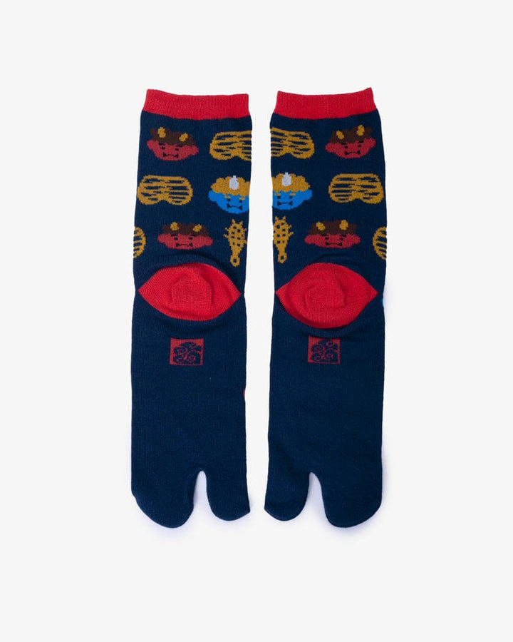 Wa-Modern, Tabi Socks, Crew, Oni, Navy and Red (S/M)