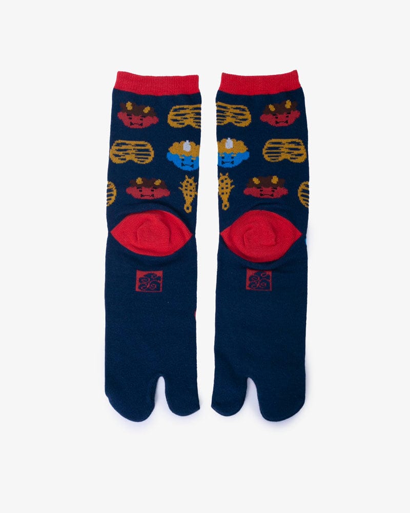 Wa-Modern, Tabi Socks, Crew, Oni, Navy and Red (S/M)