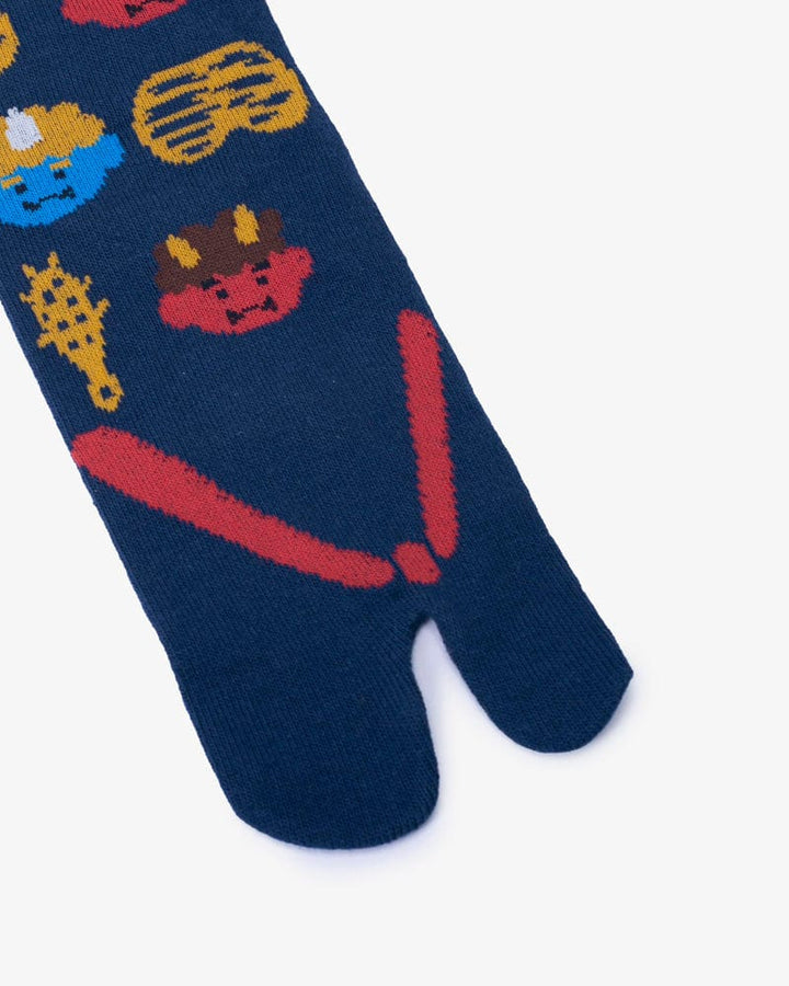 Wa-Modern, Tabi Socks, Crew, Oni, Navy and Red (S/M)