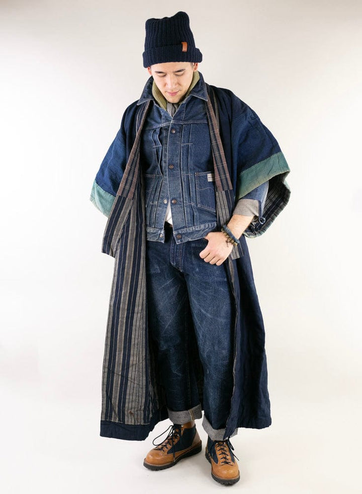 Vintage Noragi Jacket, Reversible, Shima and Indigo