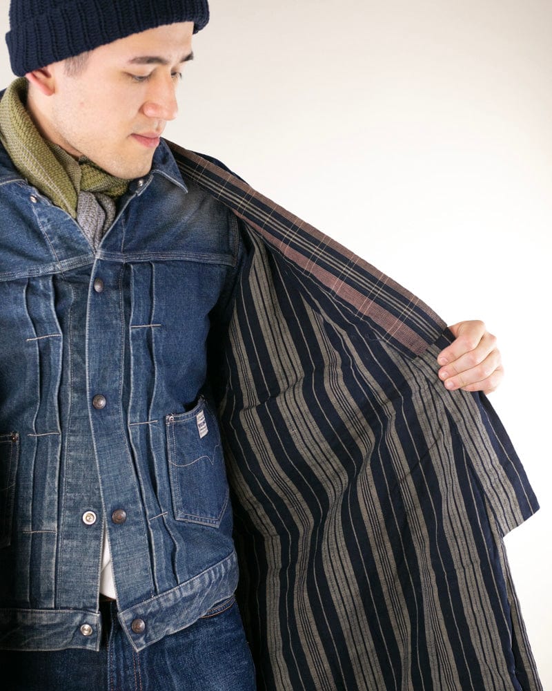 Vintage Noragi Jacket, Reversible, Shima and Indigo