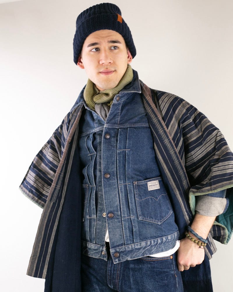 Vintage Noragi Jacket, Reversible, Shima and Indigo