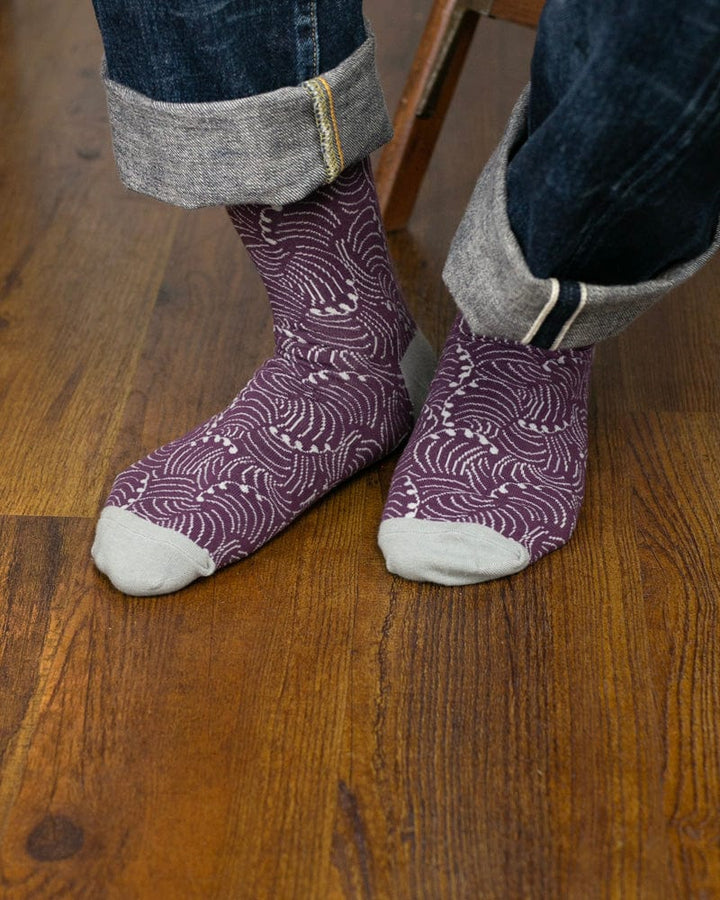 Kiriko Original Socks, Nami, Eggplant and Cool Grey