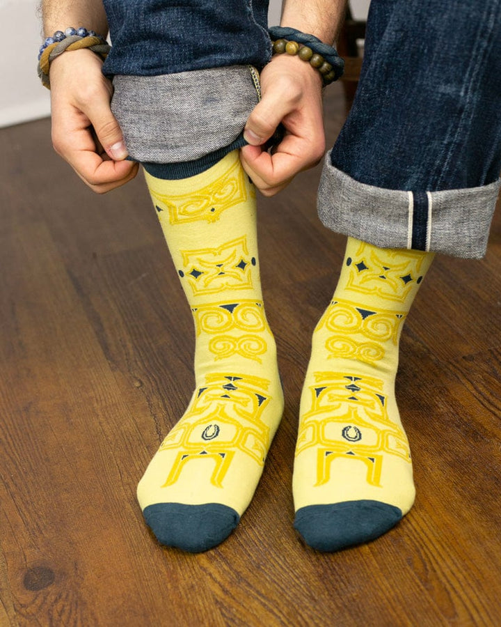 Kiriko Original Socks, Ainu, Custard Yellow and Slate Blue