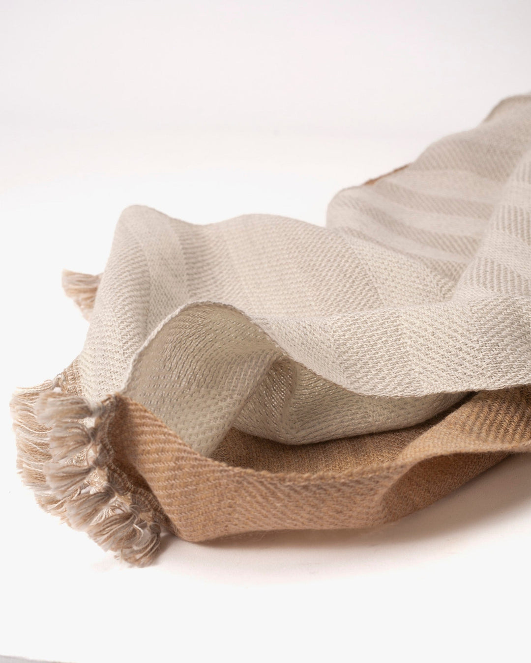Kobo Oriza Shawl, Multifunctional, Wool, Light Brown and Cream