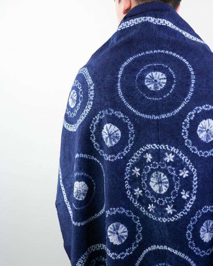 Vintage Furoshiki, Multi-Purpose Cloth, Indigo Shibori, Circles